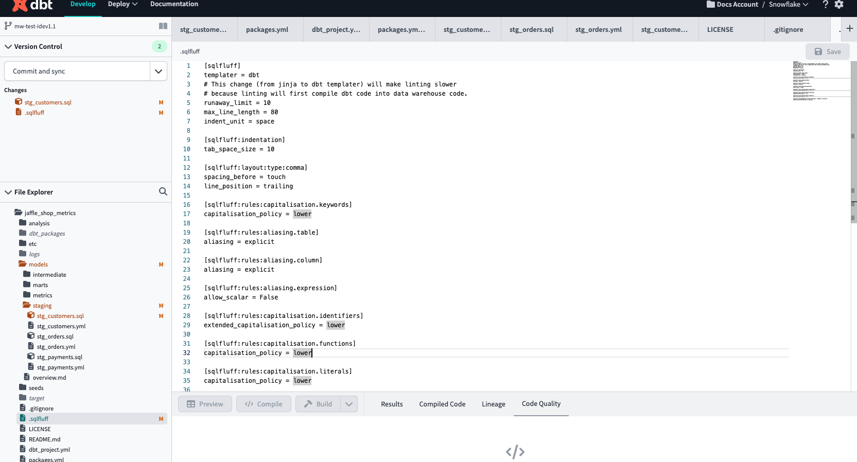 Customize linting by configuring your own linting code rules, including dbtonic linting/styling. Customize linting by configuring your own linting code rules, including dbtonic linting/styling.