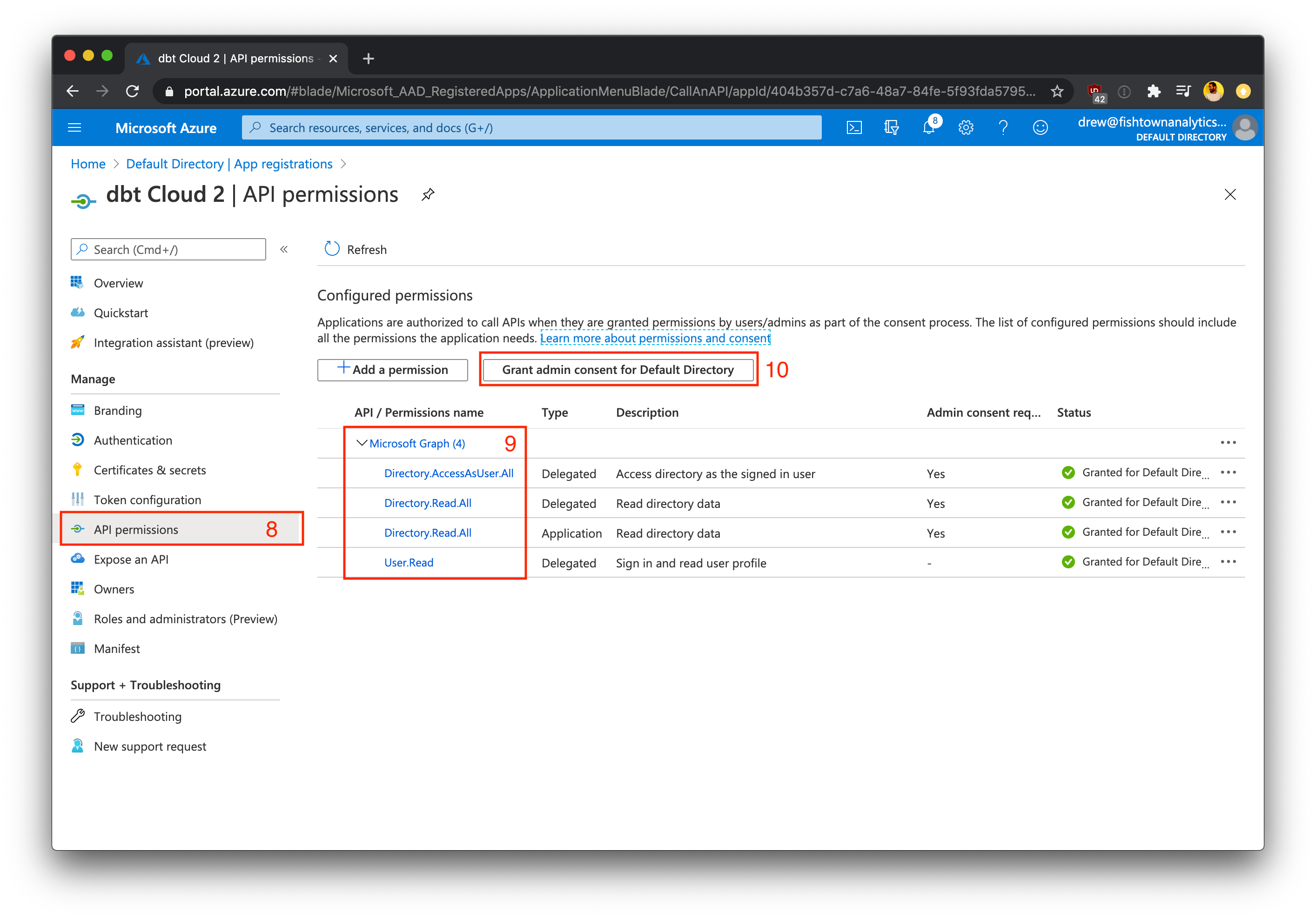 Configuring application permissions Configuring application permissions
