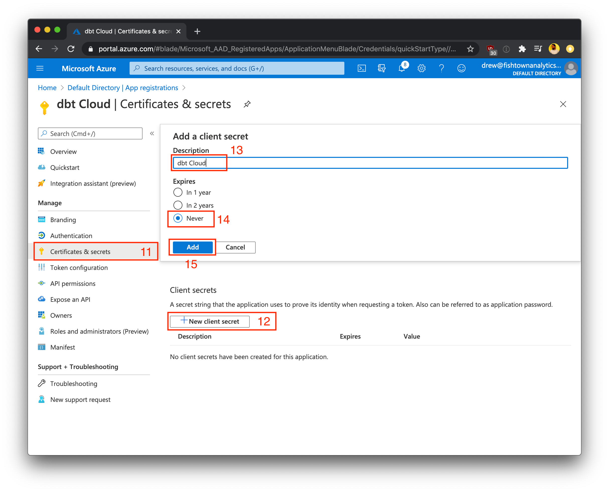 Configuring certificates & secrets Configuring certificates & secrets