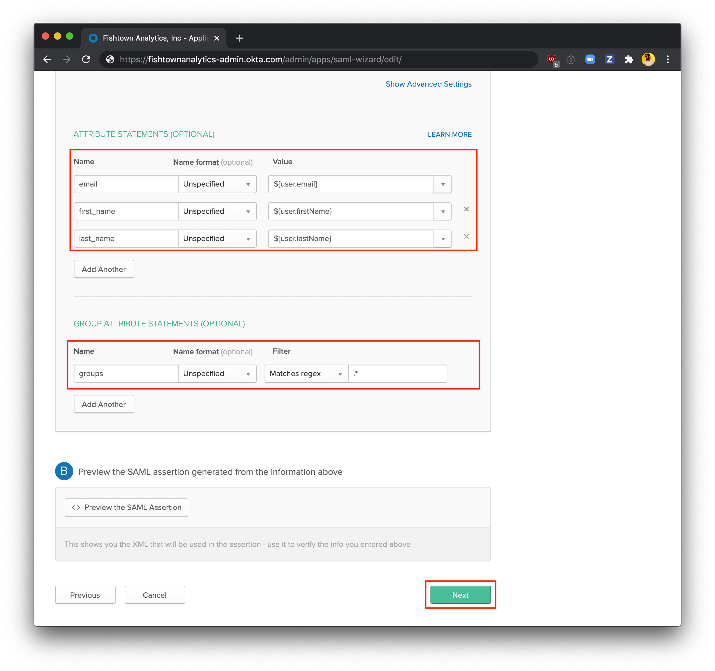 Configure the app's User and Group Attribute Statements Configure the app's User and Group Attribute Statements