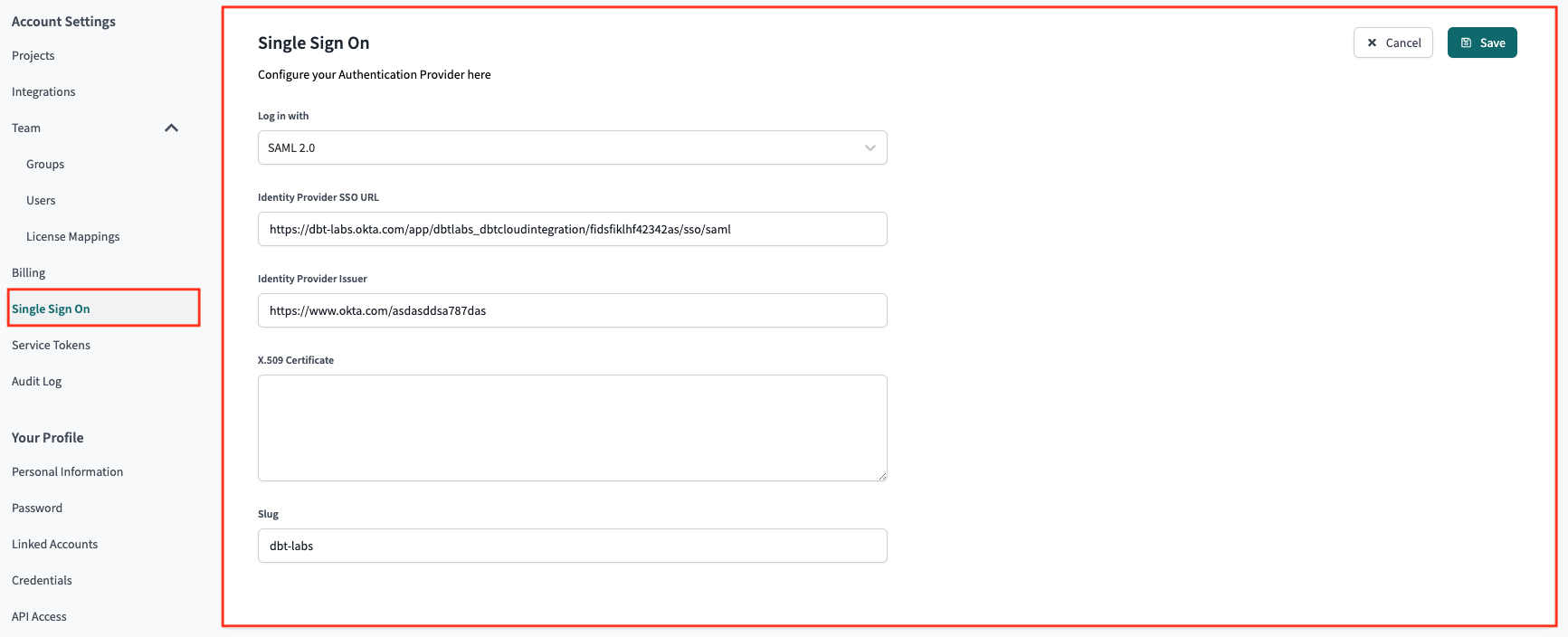 Configuring the application in dbt Cloud Configuring the application in dbt Cloud